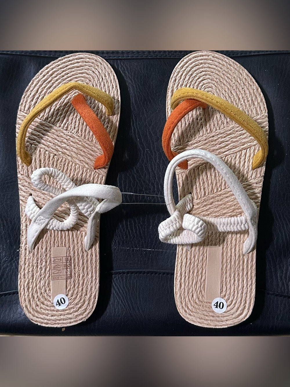 New without tag. Woven Rope Slide Sandals with Yellow, Orange & White Straps